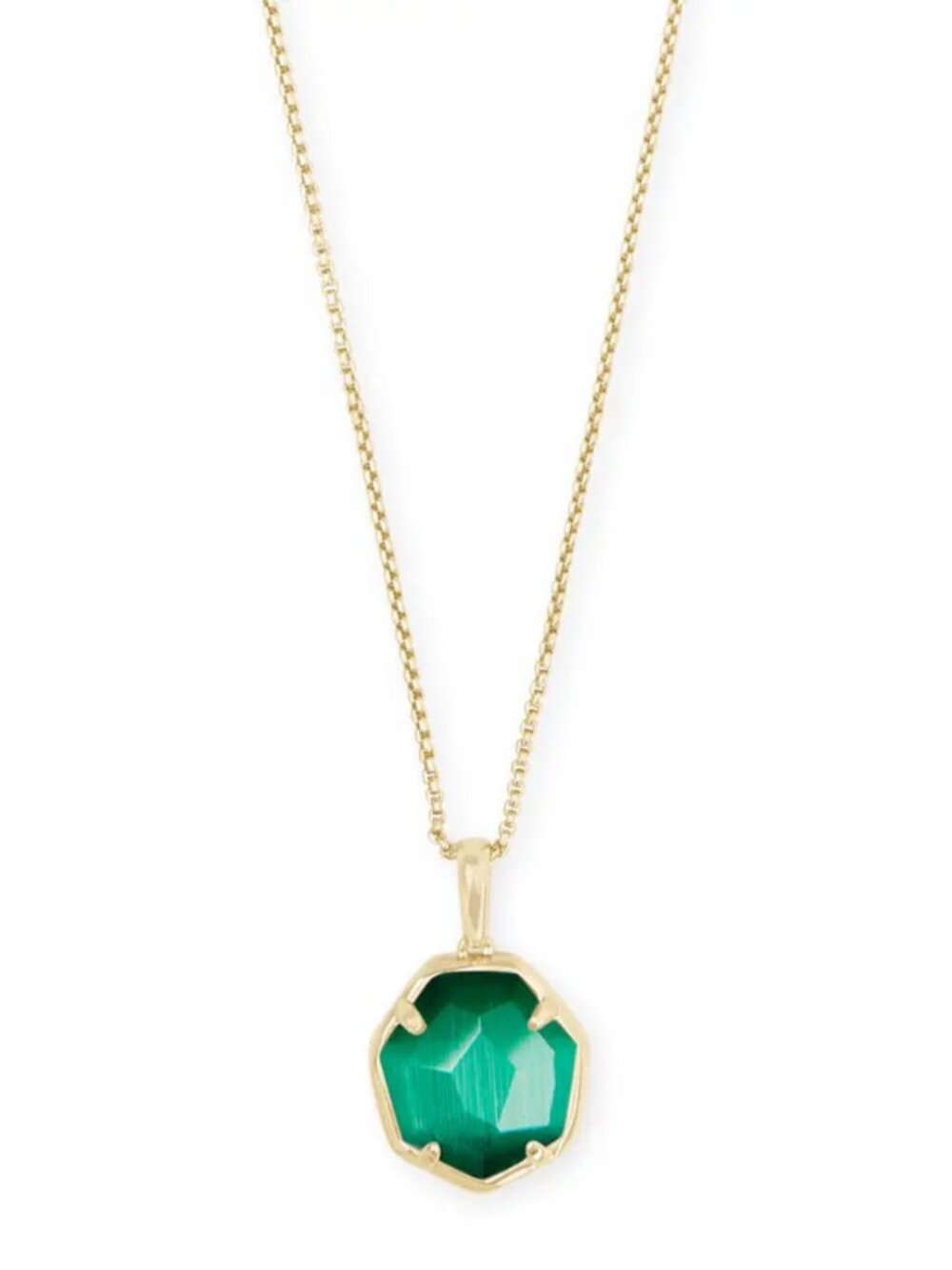 Kendra Scott Cynthia Gold Emerald Cat's Eye Octagon Pendant Necklace 18in NWT